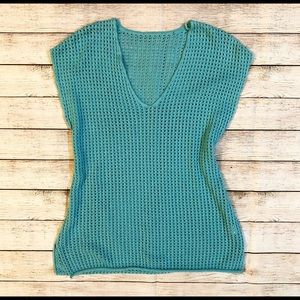 Turquoise Crochet Top/Swim Coverup-Large